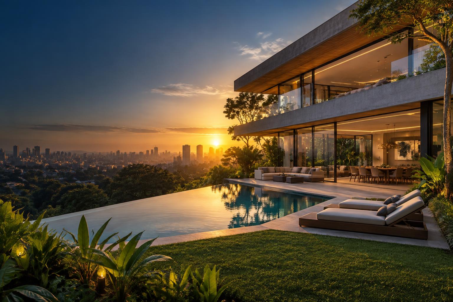 Residência contemporânea com vista para São Paulo ao pôr do sol