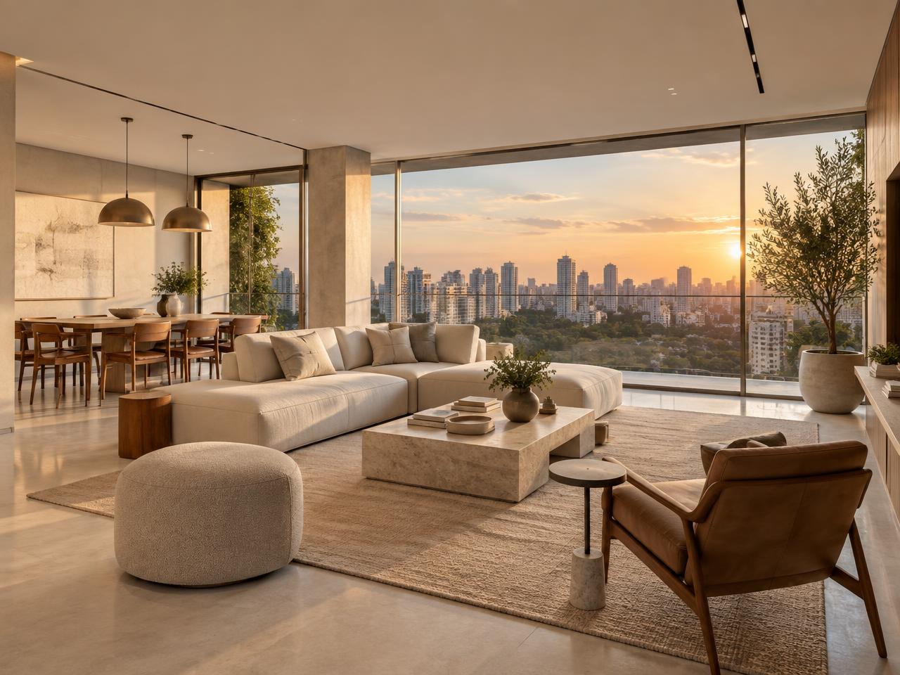 Sala ampla de apartamento contemporâneo em São Paulo